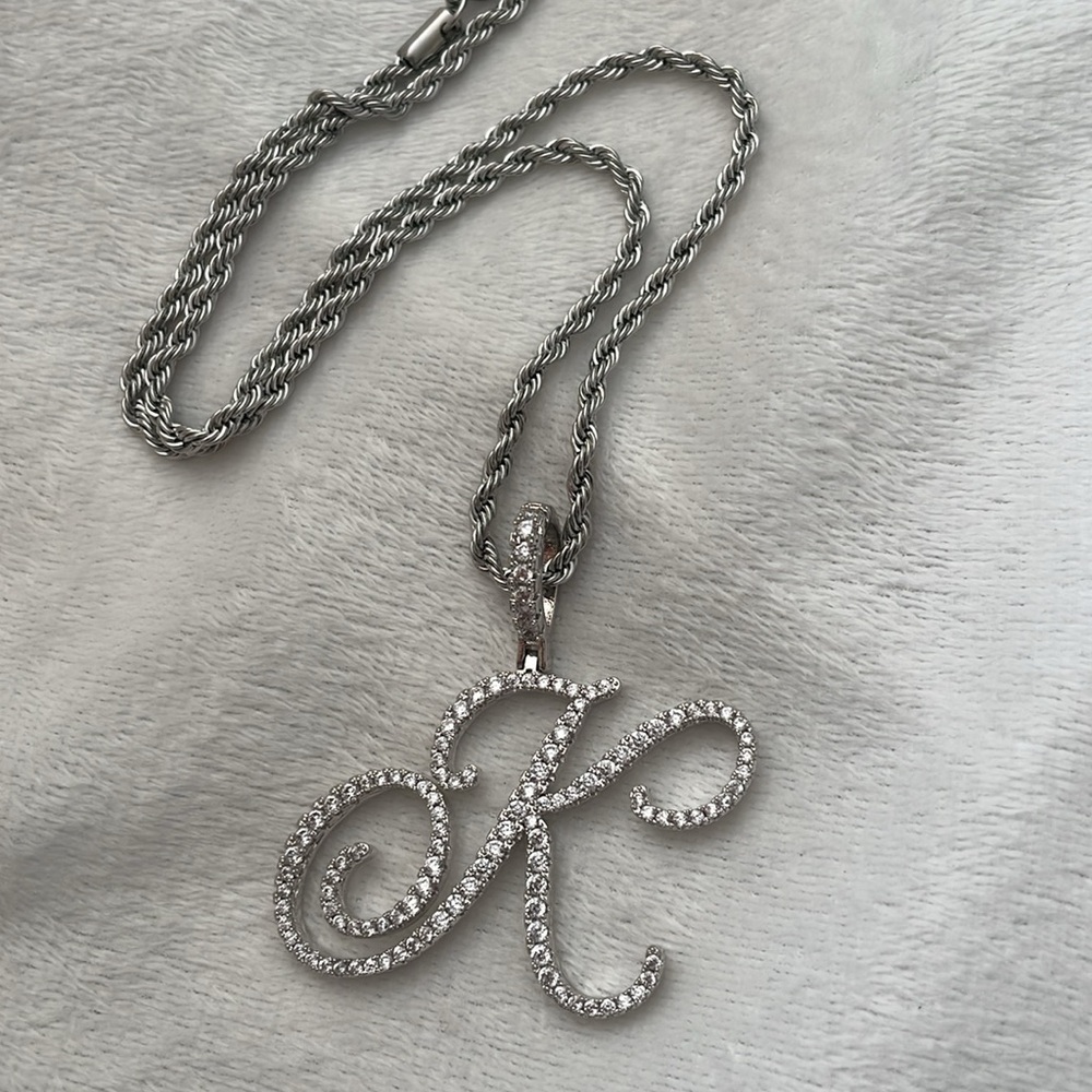 Elegant Silver Initial Pendant w/ss chain